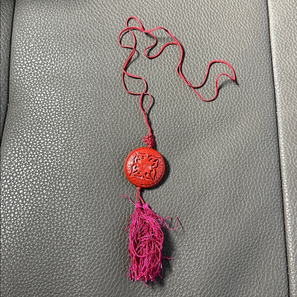 Vintage Hand Carved Cinnabar Pendant